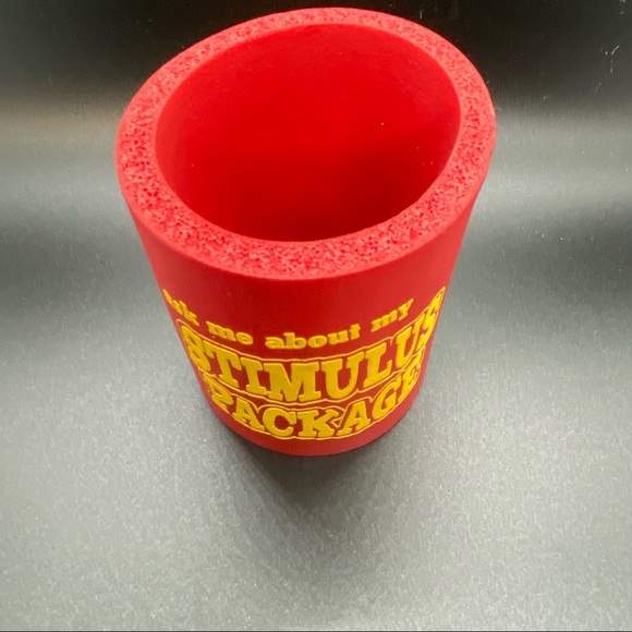 NWOT Floating Koozie Ask Me About My Stimulus Package Kitsch Camp Funny - Picture 2 of 3